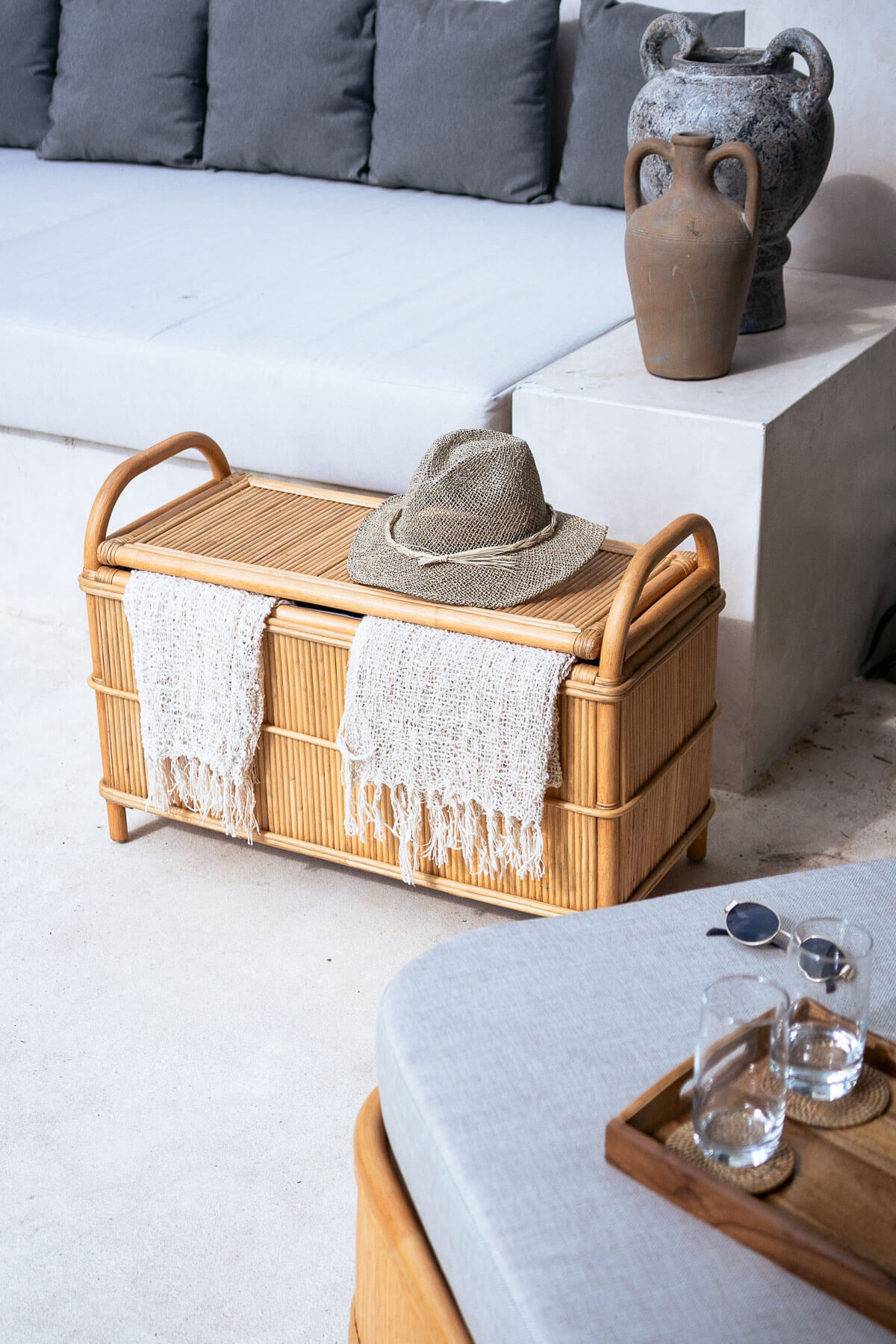 Musk Rattan Storage Bench with Lid