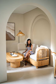 Oval Rattan Coffee Table with Double Pedestal Base