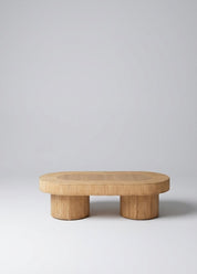 Oval Rattan Coffee Table with Double Pedestal Base