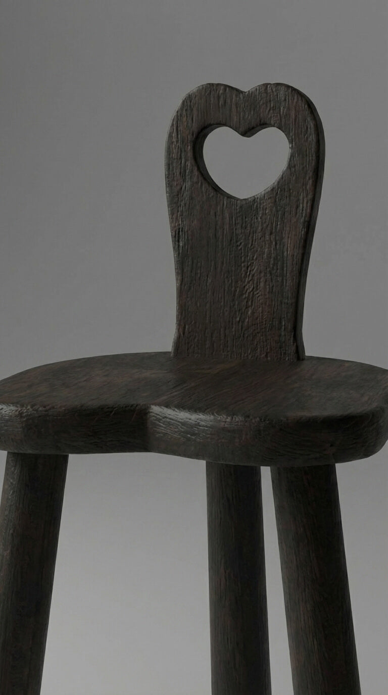 Wooden stool with a heart-shaped backrest 
