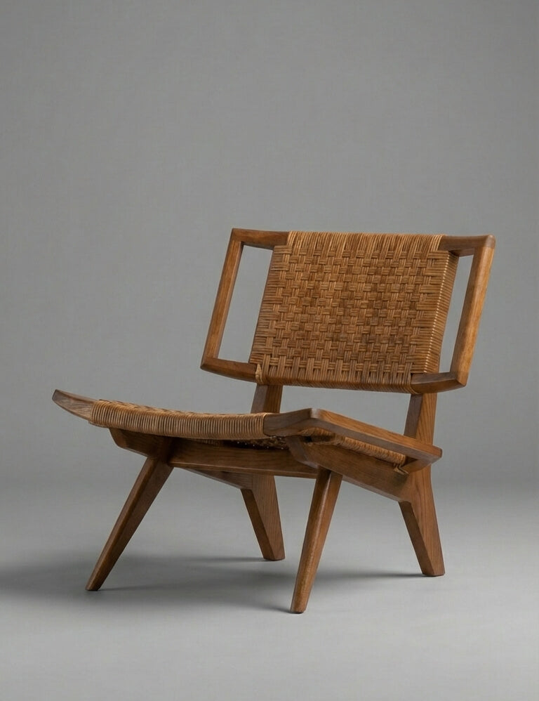 Teak wood accent chair placed in living space