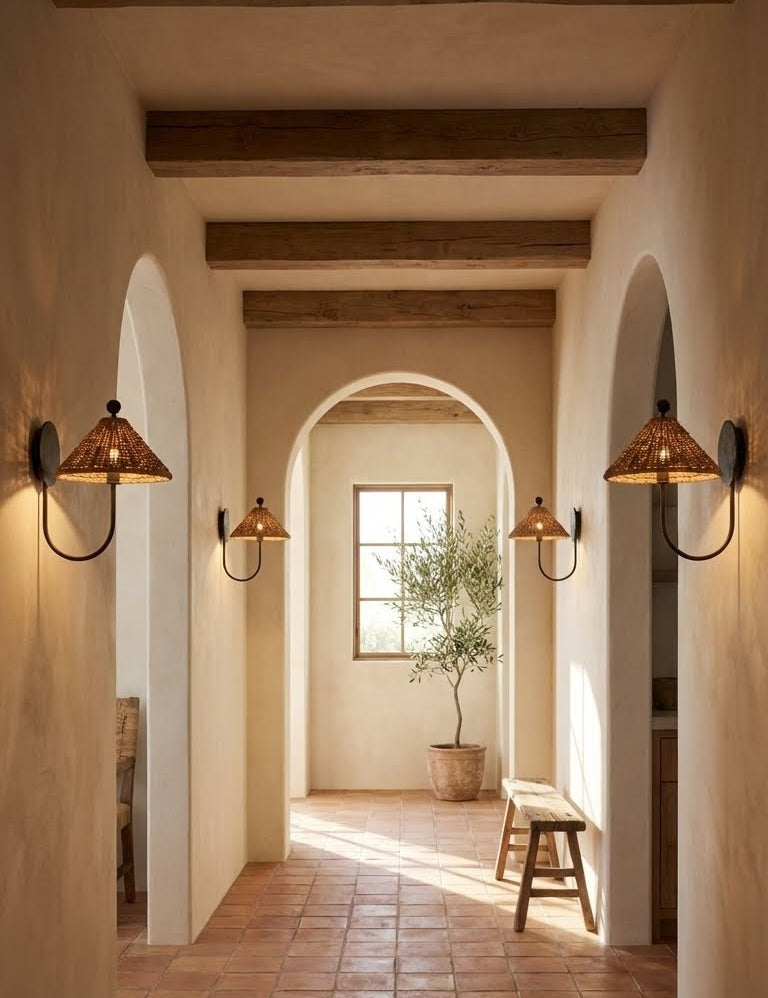 natural rattan lamp designed for boho home interiors