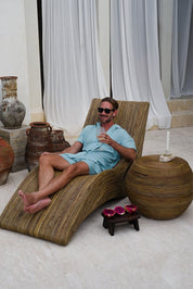 Eco-friendly brown rattan sun lounger – Tegal Camila Orianson sustainable handmade outdoor furniture for poolside and garden