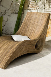 Eco-friendly brown rattan sun lounger - Tegal Camila Orianson sustainable handmade outdoor furniture for poolside and garden
