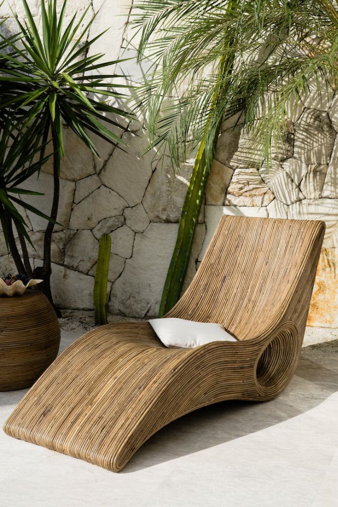 Eco-friendly brown rattan sun lounger – Tegal Camila Orianson sustainable handmade outdoor furniture for poolside and garden