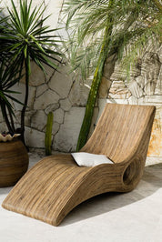 Eco-friendly brown rattan sun lounger – Tegal Camila Orianson sustainable handmade outdoor furniture for poolside and garden