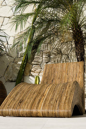 Eco-friendly brown rattan sun lounger – Tegal Camila Orianson sustainable handmade outdoor furniture for poolside and garden