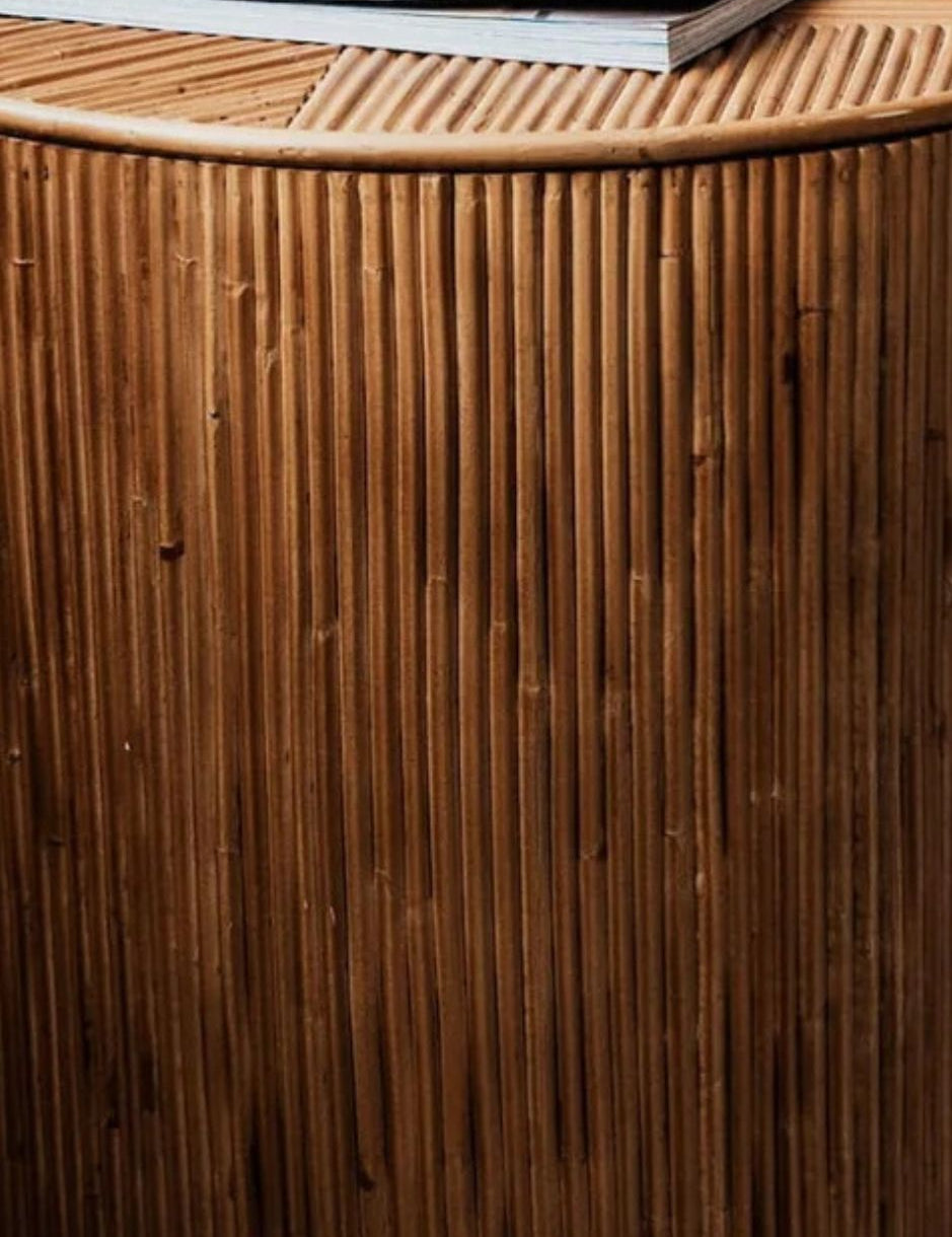 Handcrafted Tegal Round Brown Rattan Coffee Table - Durable, Lightweight Side Table and Accent Piece for Living Room, Coastal and Boho Handmade Furniture