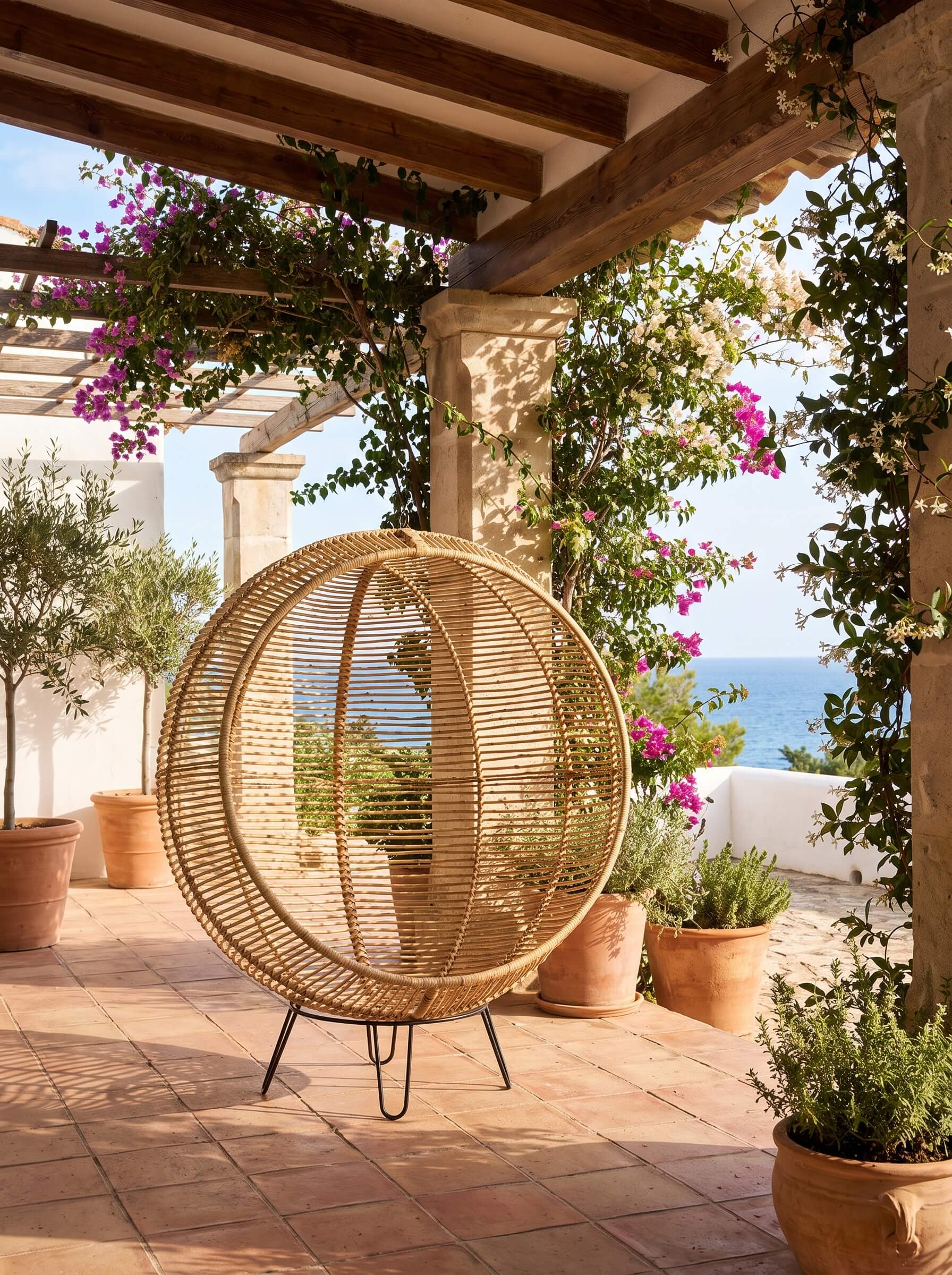 Handcrafted rattan chair with woven texture