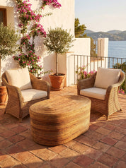 
Natural rattan coffee table in coastal style interior
