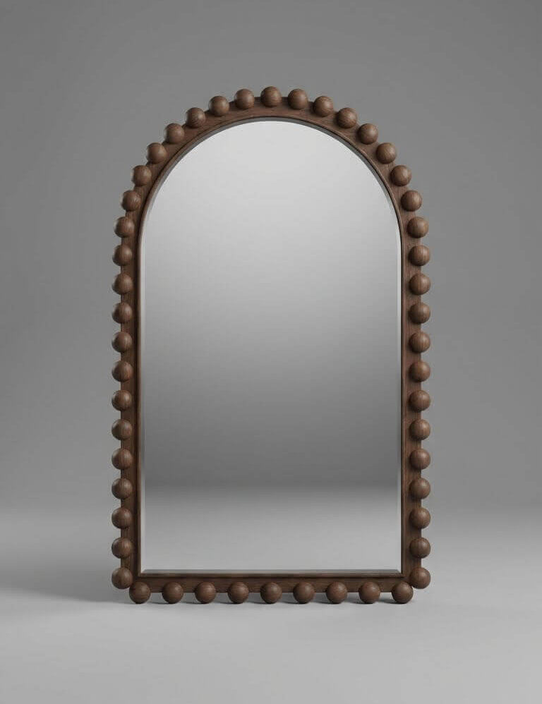 natural wood and seagrass mirror wall decor
