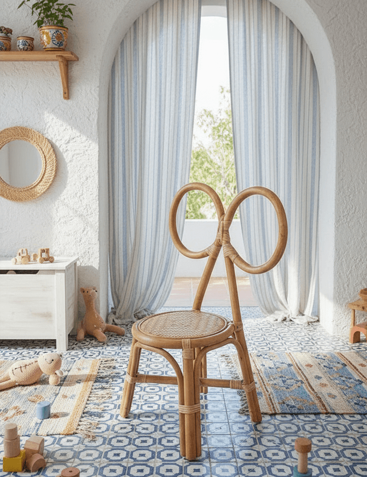 Organic rattan chair with curved backrest
