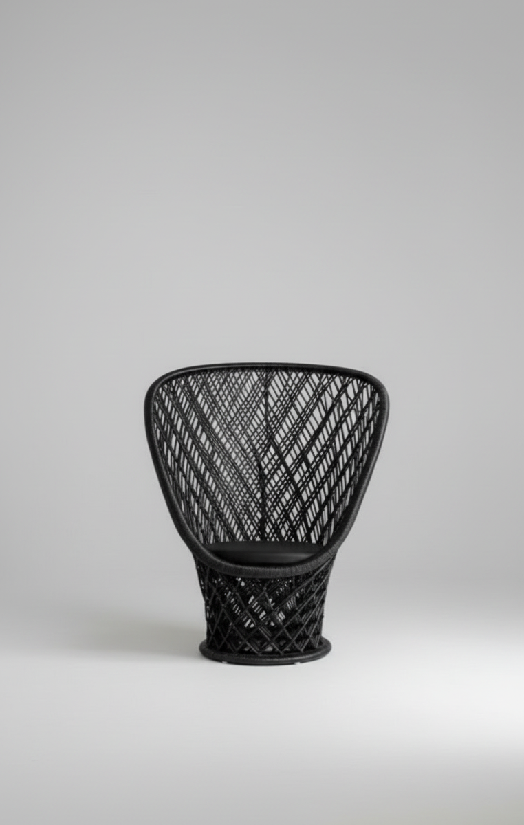Black woven chair on a light gray background