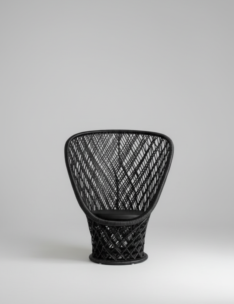 Black woven chair on a light gray background