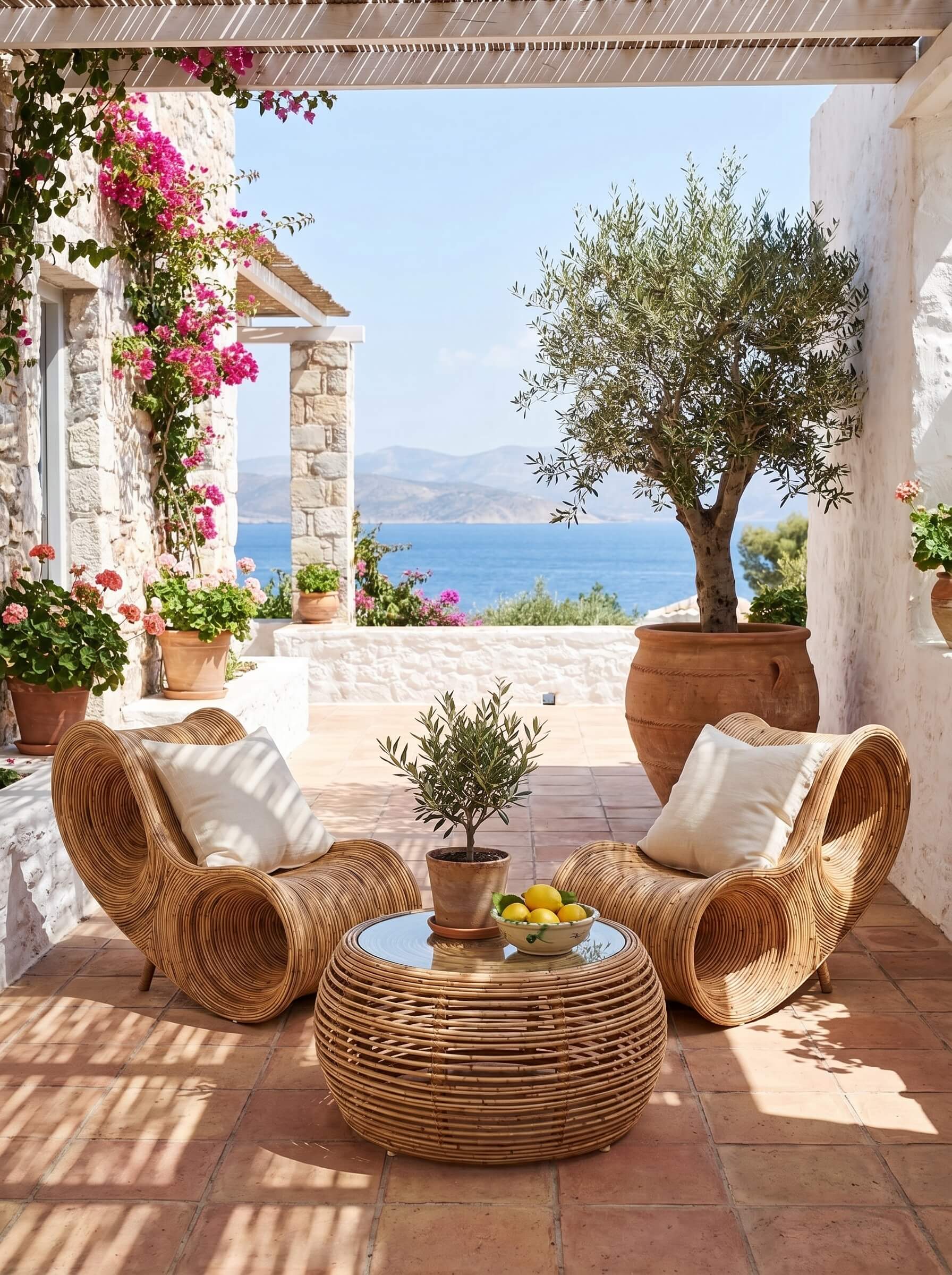 Designer rattan dining chair with modern lines