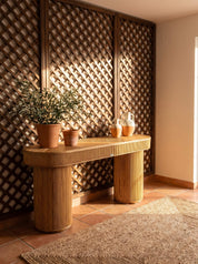 Designer rattan console table with modern lines