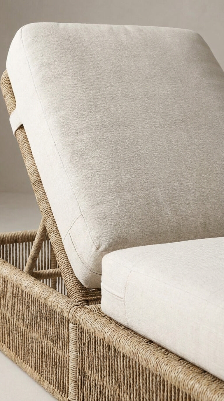 Wicker chair with white cushion 
