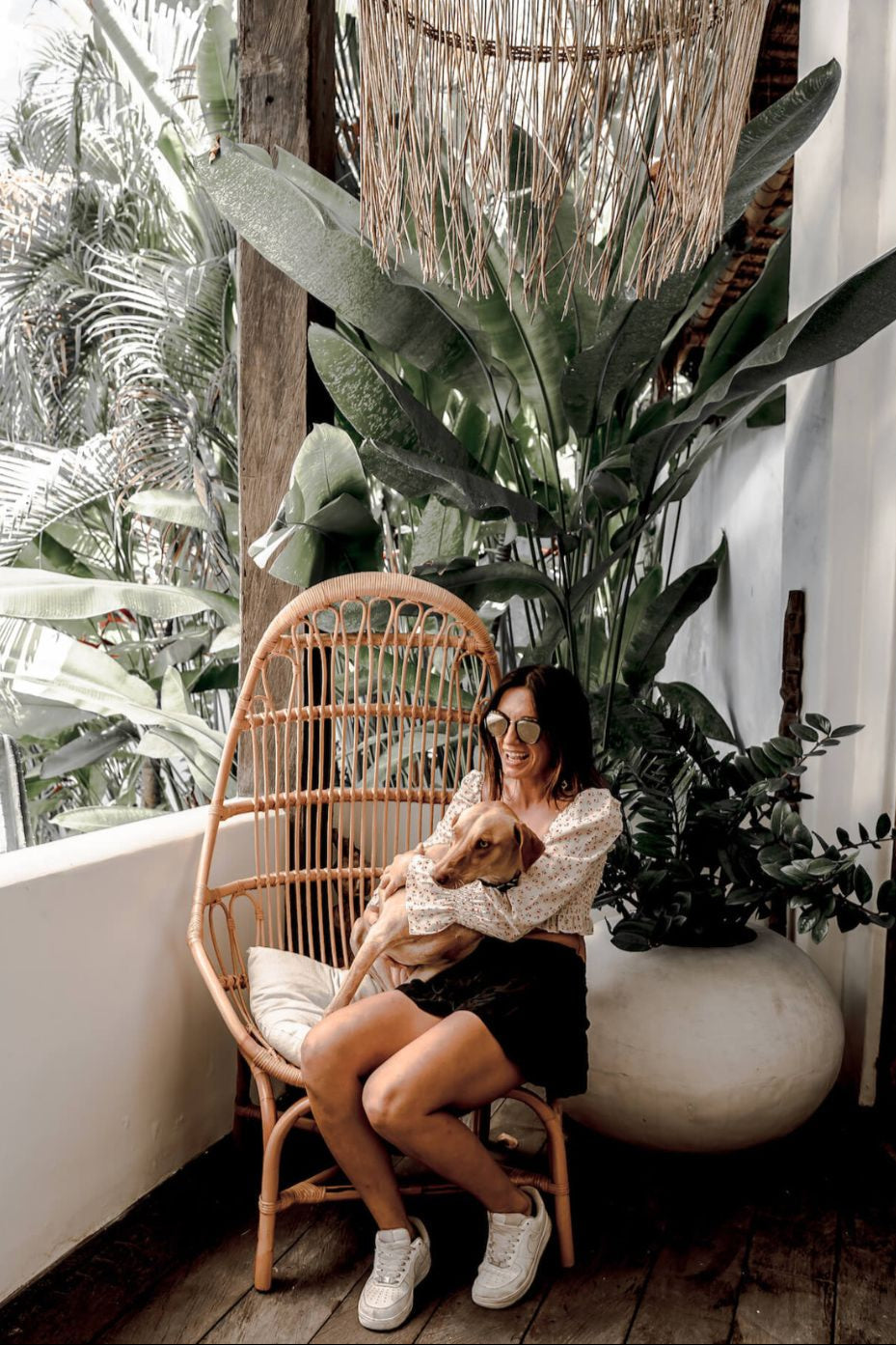 Handmade Milo Rattan Chair with wooden legs in natural colour, boho style seating for living room, bedroom, patio, or garden