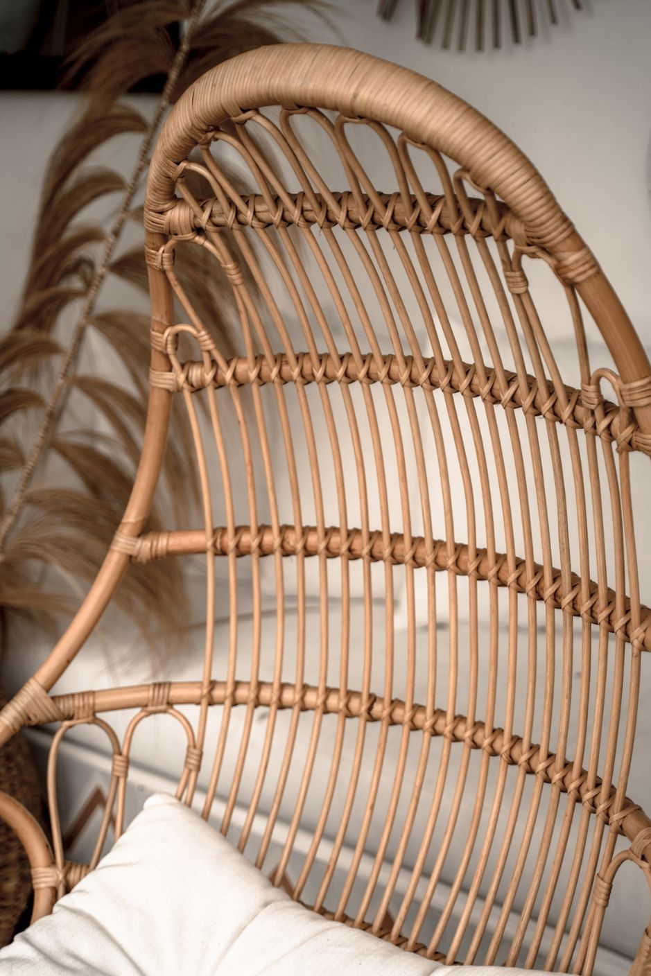 Handmade Milo Rattan Chair with wooden legs in natural colour, boho style seating for living room, bedroom, patio, or garden