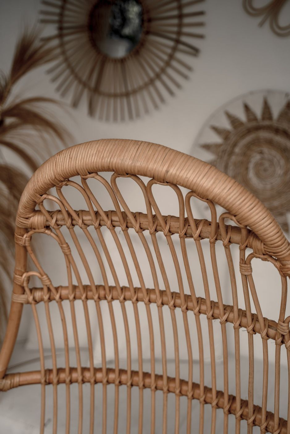 Handmade Milo Rattan Chair with wooden legs in natural colour, boho style seating for living room, bedroom, patio, or garden