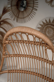 Handmade Milo Rattan Chair with wooden legs in natural colour, boho style seating for living room, bedroom, patio, or garden