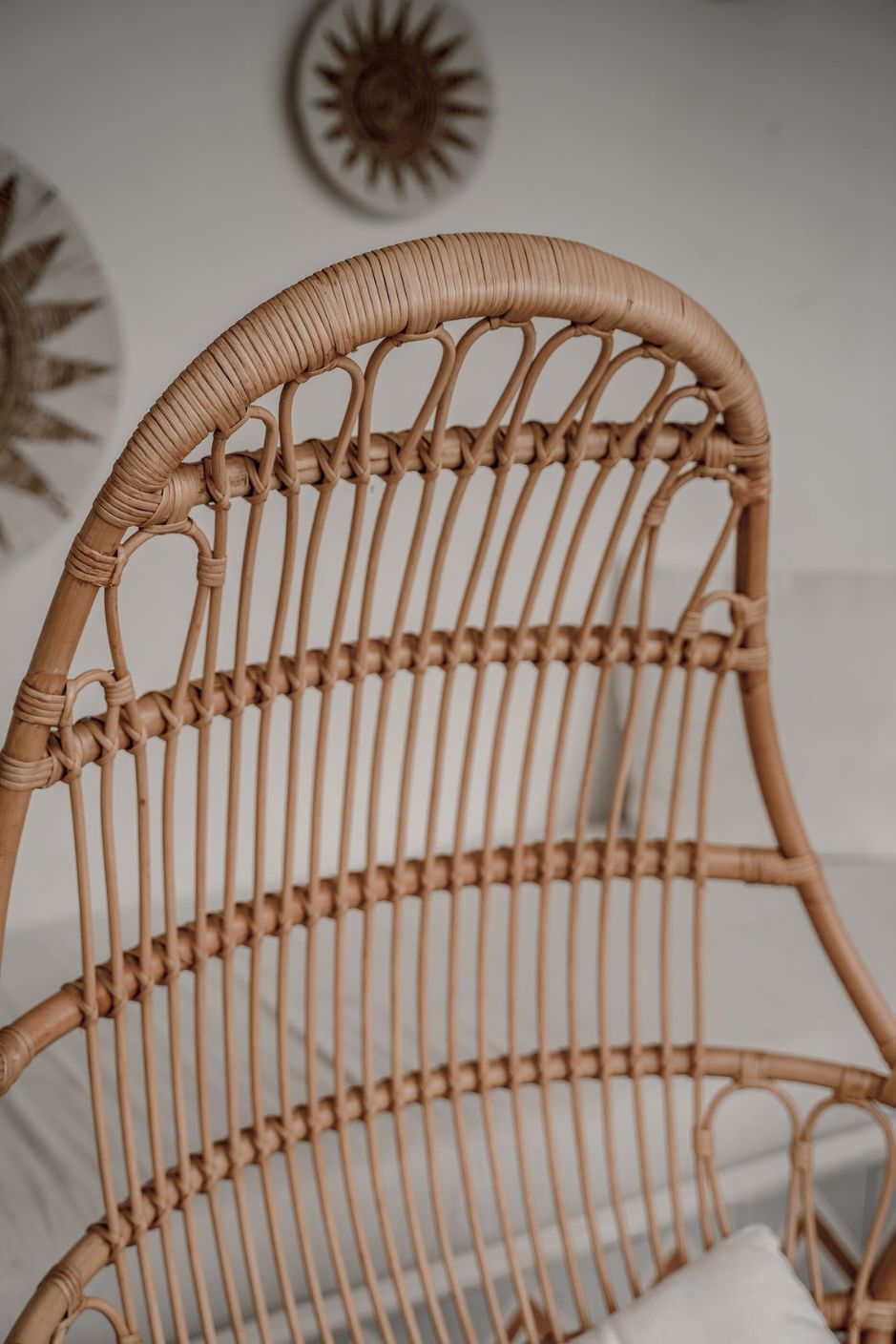 Handmade Milo Rattan Chair with wooden legs in natural colour, boho style seating for living room, bedroom, patio, or garden