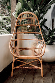 Handmade Milo Rattan Chair with wooden legs in natural colour, boho style seating for living room, bedroom, patio, or garden