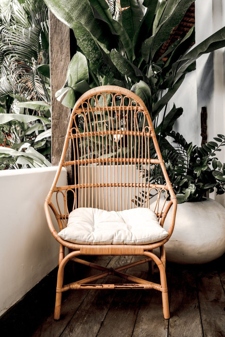 Handmade Milo Rattan Chair with wooden legs in natural colour, boho style seating for living room, bedroom, patio, or garden