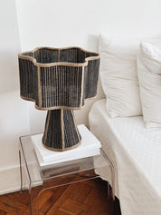 bedside lamp with natural woven texture
