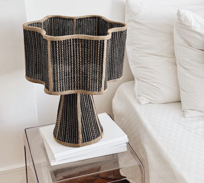 bedside lamp with natural woven texture
