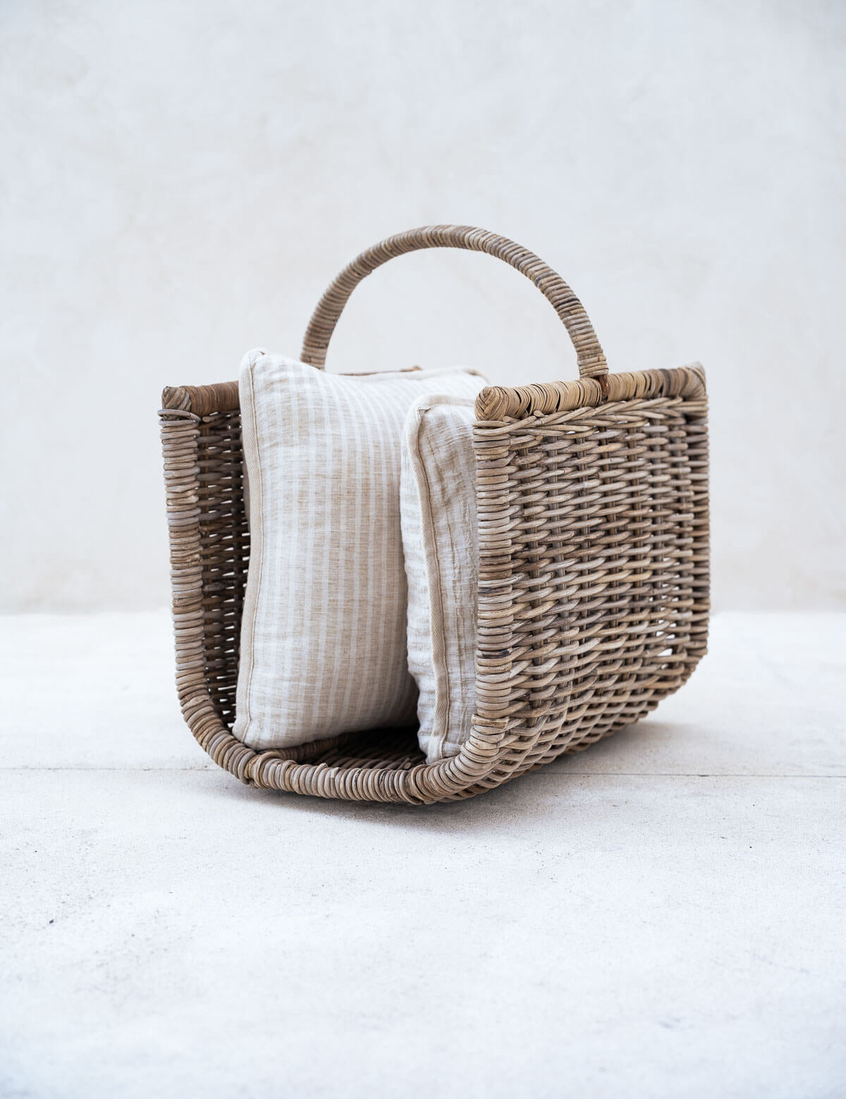 Woven basket with a white fabric