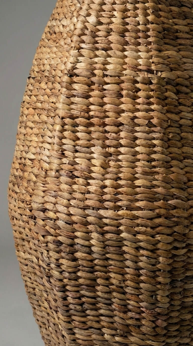 Close-up of a woven basket with a textured surface