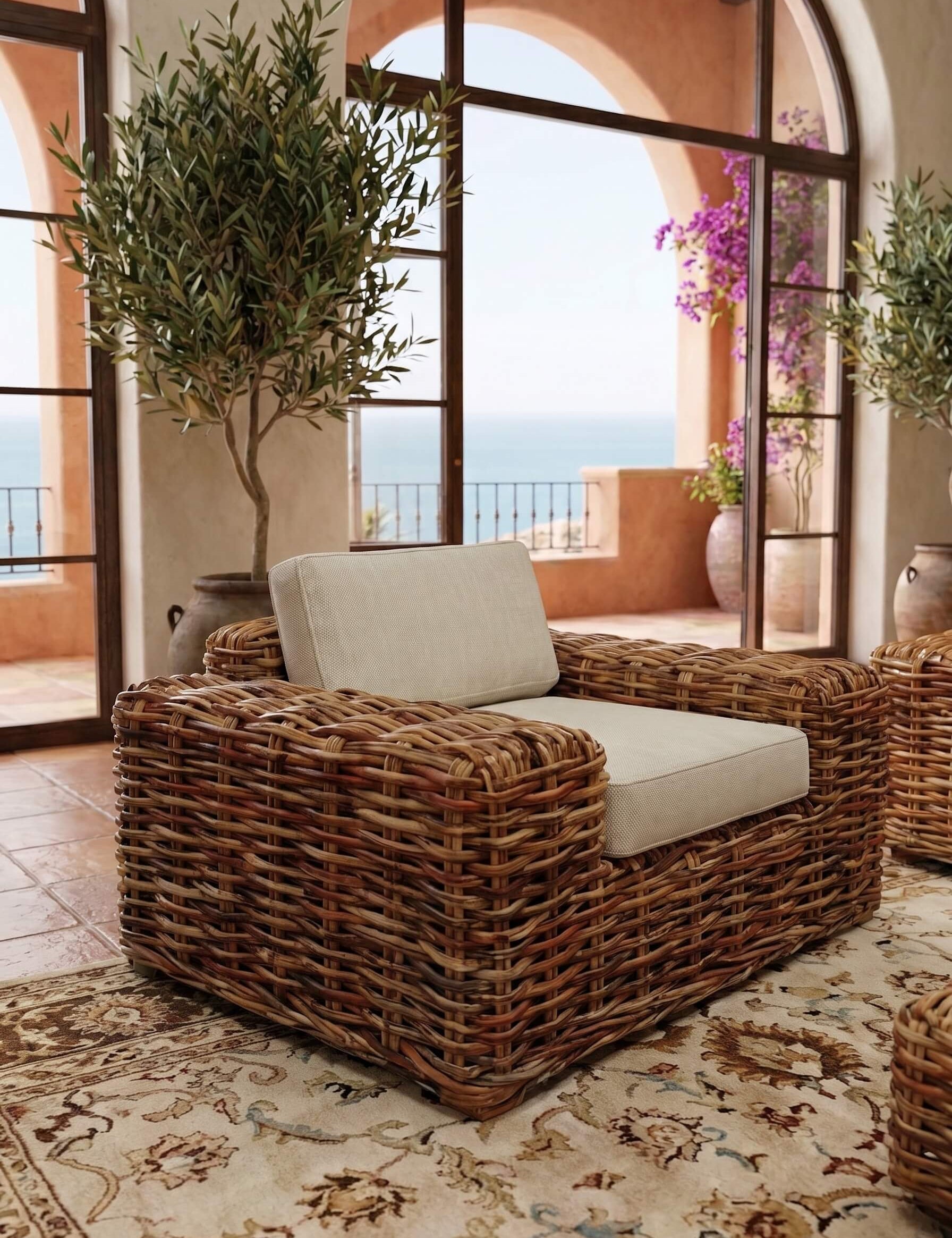 Large rattan rattan chair armrests
Natural rattan chair with handcrafted detailing