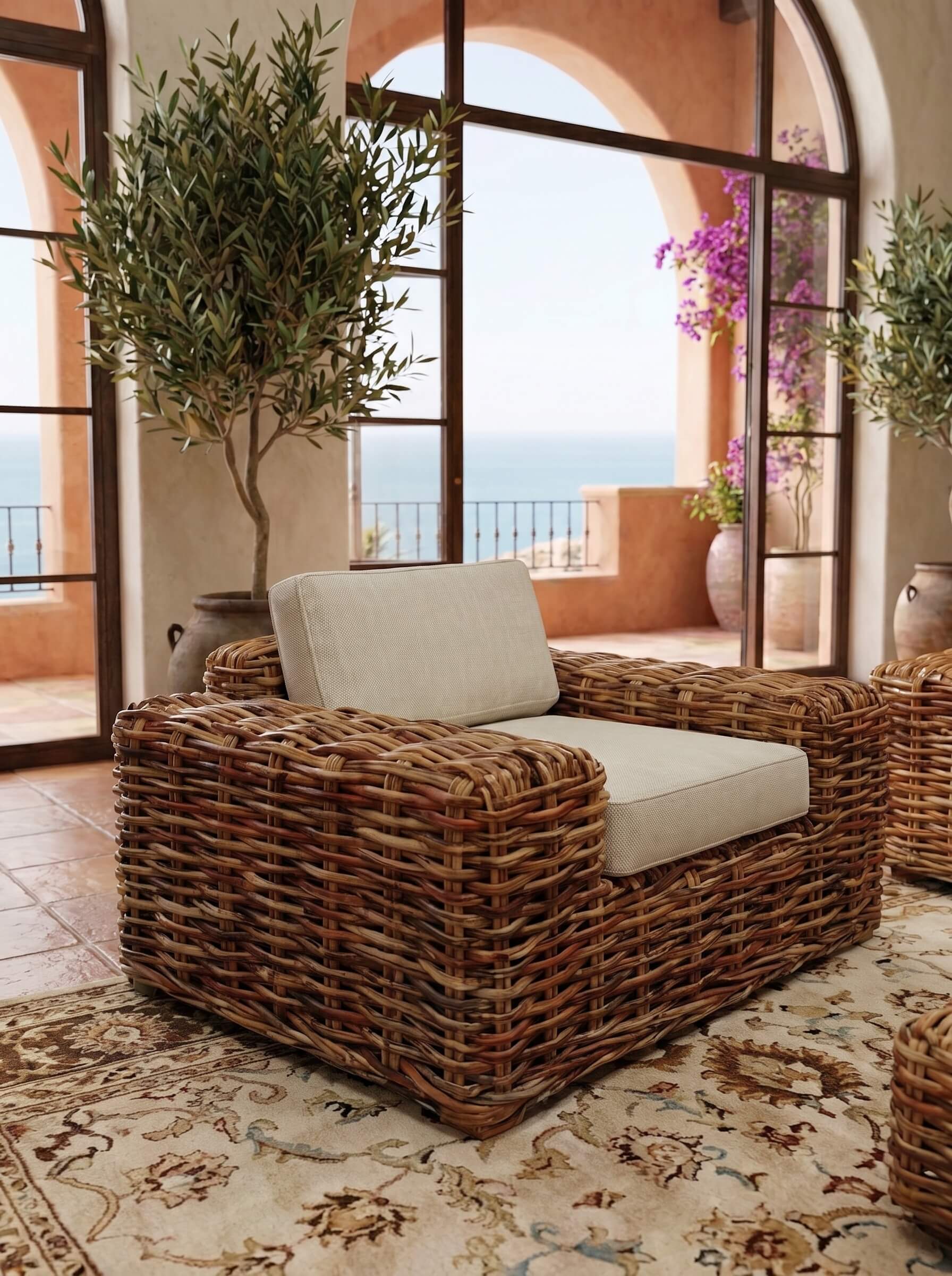 Large rattan rattan chair armrests
Natural rattan chair with handcrafted detailing
