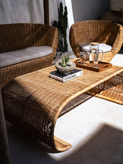 Handcrafted rattan side table with woven texture