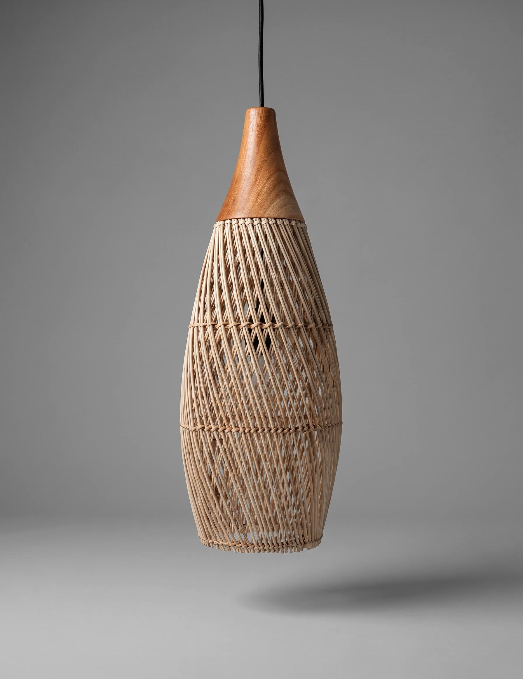 Handwoven Rattan Pendant Light with Solid Teak Wood Canopy