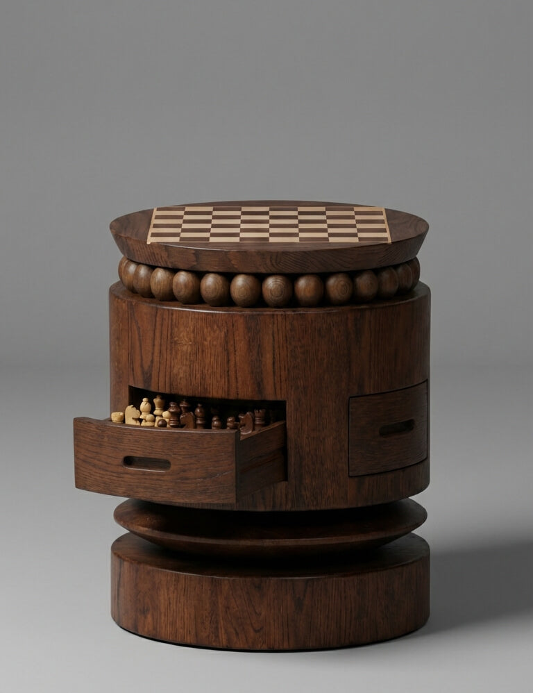 Handwoven wood coffee table in modern living space
