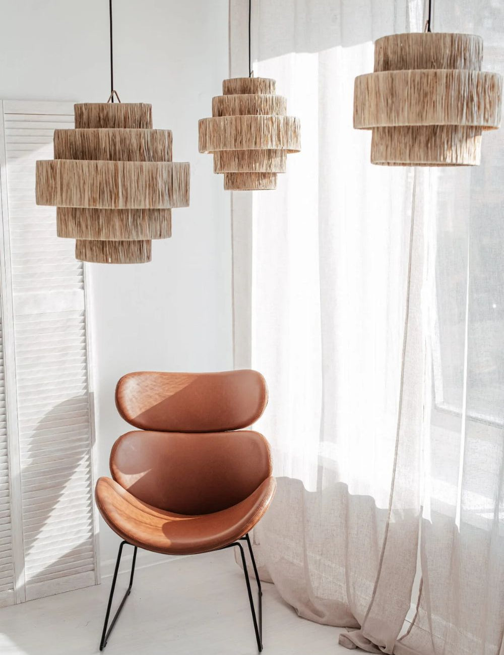 Small Hawaii handwoven seagrass pendant lamp, natural boho decor