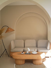 Oval Rattan Coffee Table with Double Pedestal Base