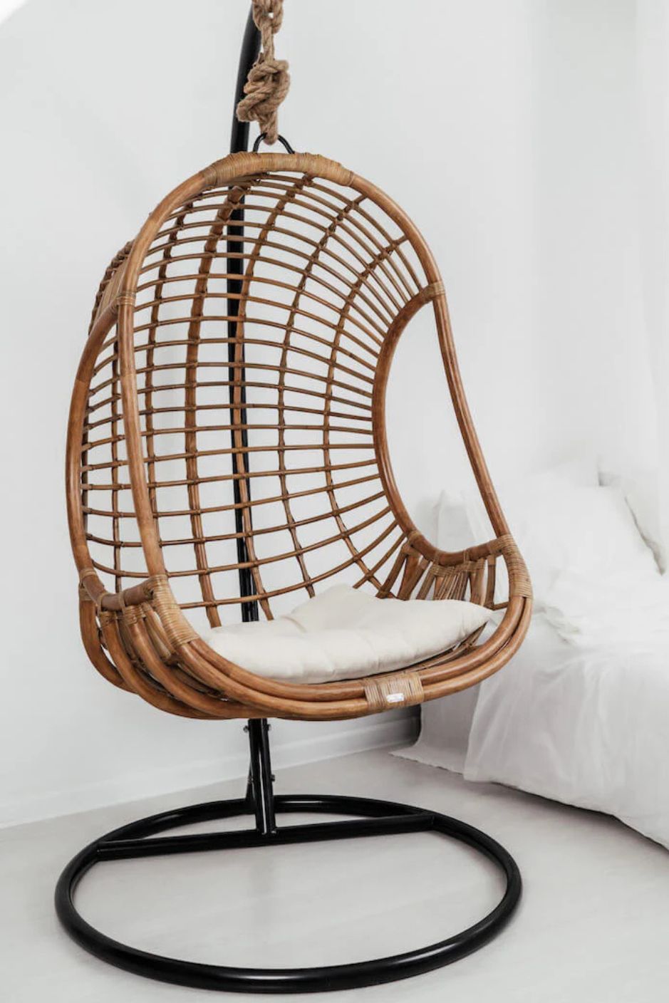 Rattan accent chair styled in living room interior
