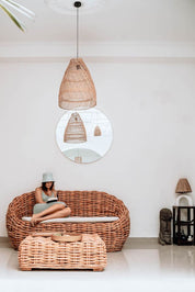 Ingka Helen cognac handmade rattan sofa with thick weave, modern minimalist design, perfect for living rooms, lounges, or cozy corners, durable and stylish contemporary furniture