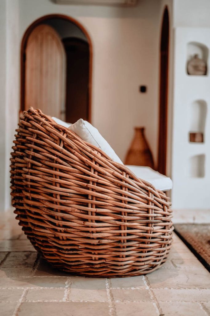 Ingka Helen cognac handmade rattan sofa with thick weave, modern minimalist design, perfect for living rooms, lounges, or cozy corners, durable and stylish contemporary furniture