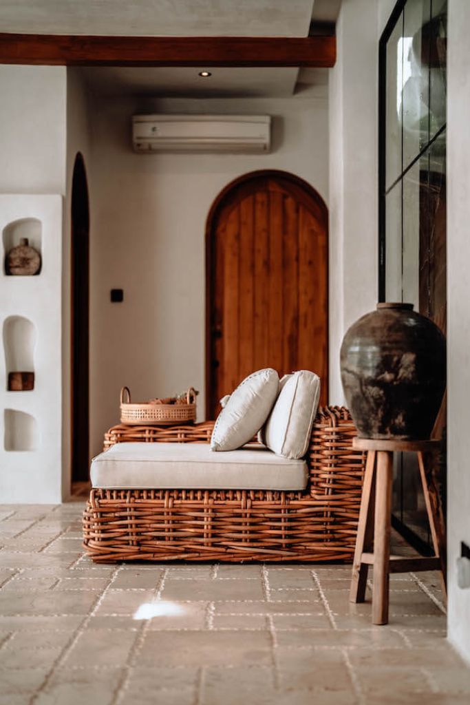 Natural rattan chair placed in modern interior
