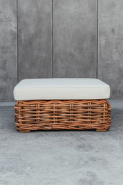 Ingka Tio Two in One cognac rattan pouffe, ottoman, and table with thick handmade weave, versatile modular sofa design for living rooms, lounges, and cozy spaces