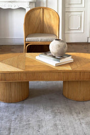 Handmade Tegal Isla natural oval rattan coffee table, eco-friendly, boho style, perfect for living rooms, TV rooms, and modern or coastal interiors.