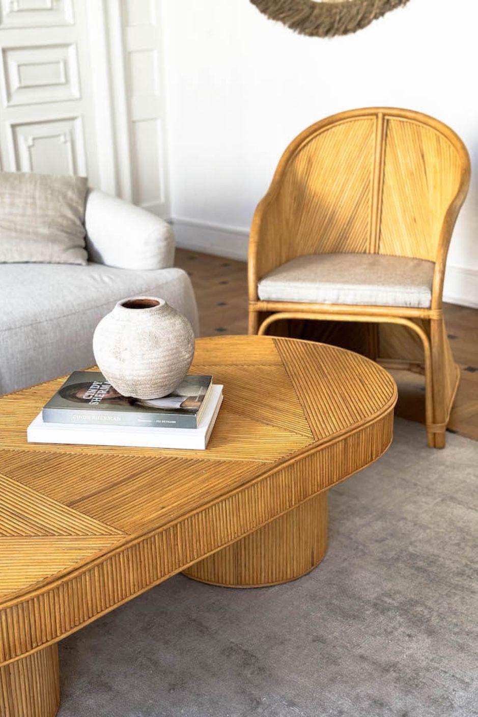 Handmade Tegal Isla natural oval rattan coffee table, eco-friendly, boho style, perfect for living rooms, TV rooms, and modern or coastal interiors.