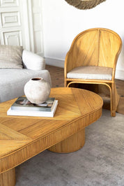 Handmade Tegal Isla natural oval rattan coffee table, eco-friendly, boho style, perfect for living rooms, TV rooms, and modern or coastal interiors.