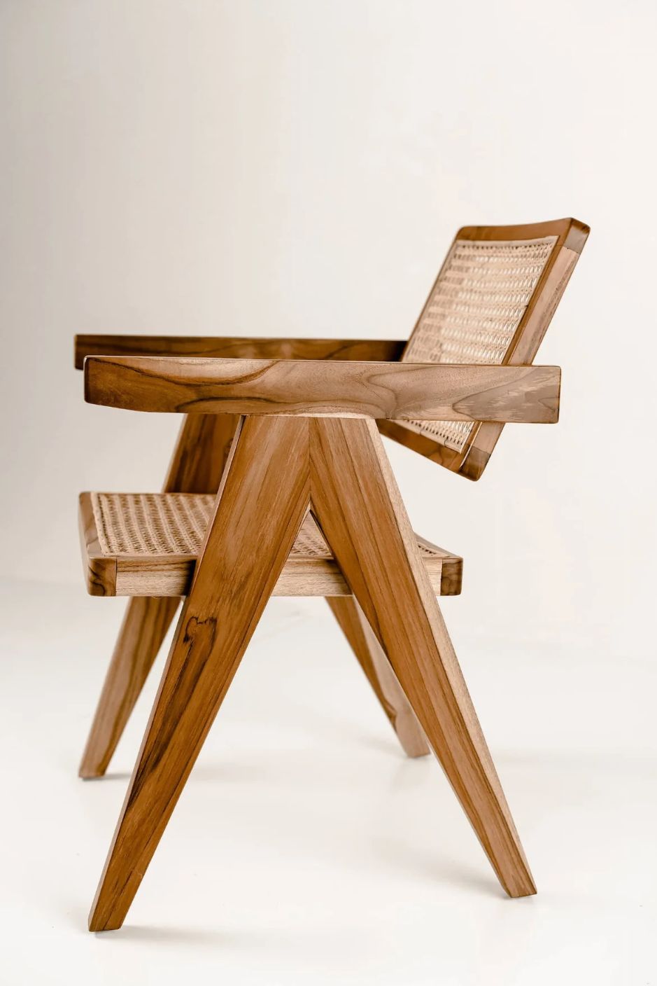 Joy Chair handmade from durable teak wood with woven rattan seat and backrest – stylish eco-friendly dining chair for modern homes.