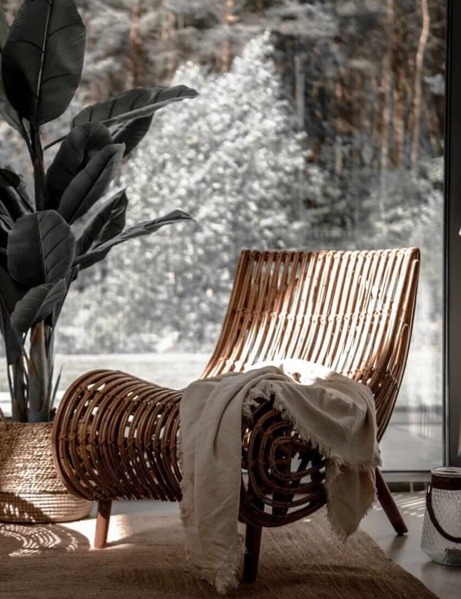 Kaba Rattan Chair handmade eco-friendly natural rattan with wooden legs in light honey color, perfect for living room, bedroom, patio, or study