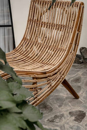 Kaba Rattan Chair handmade eco-friendly natural rattan with wooden legs in light honey color, perfect for living room, bedroom, patio, or study